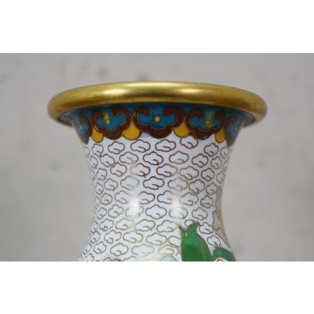 Chinese Brass Cloisonne Enamel Chrysanthemum Peony Bud Vase 9" For Sale - Image 4 of 13