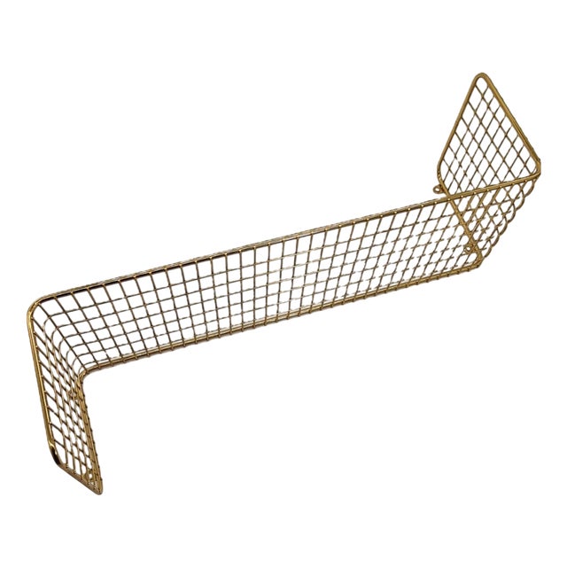 Gold Wall Shelf with Metal Mesh, 1970s For Sale