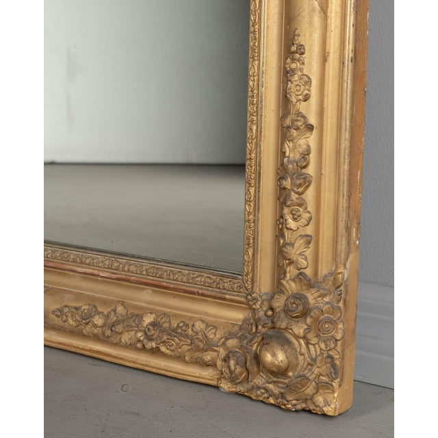 Gold Louis Philippe Gilded Mirror, French Antique Floral Decor, Circa 1880 For Sale - Image 8 of 9
