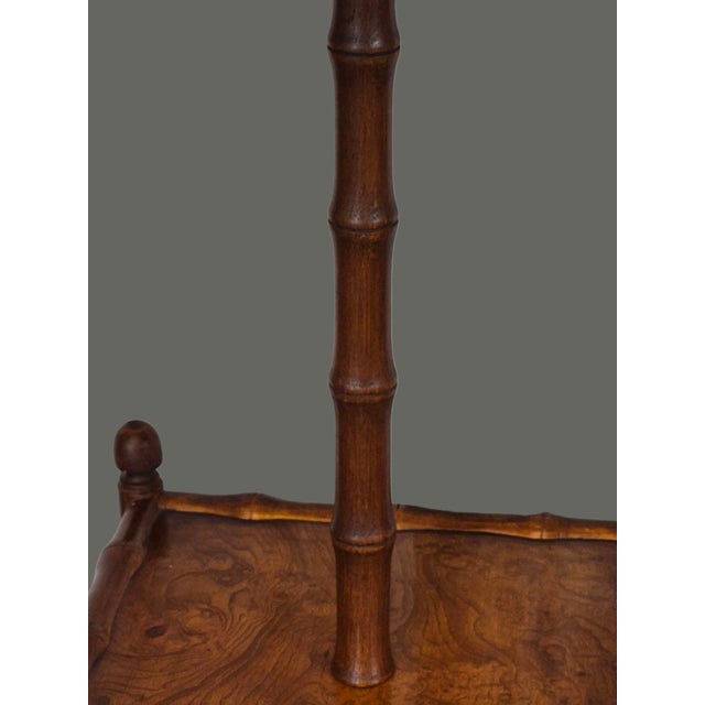 Late 20th Century Faux Bamboo Fruitwood Burlwood Canterbury Style End Table Floor Lamp W/Shade For Sale - Image 6 of 11