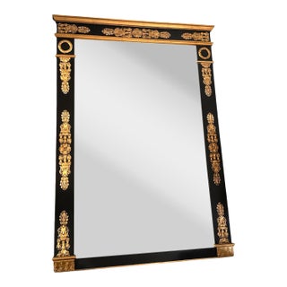 1980s Neoclassical Revival Style Gilt & Black Wall Mirror For Sale