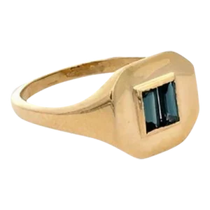 Blue Sapphire Signet Mens Ring in 14kt Solid Yellow Gold Size 7