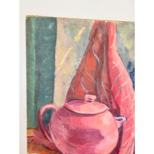 1940s Post Impressionist Colorful Original Painting Still Life, Signed, 1944 For Sale - Image 5 of 8