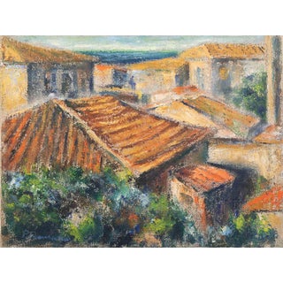 Pino Romanò, Roofs, Oil Painting, 1990s For Sale