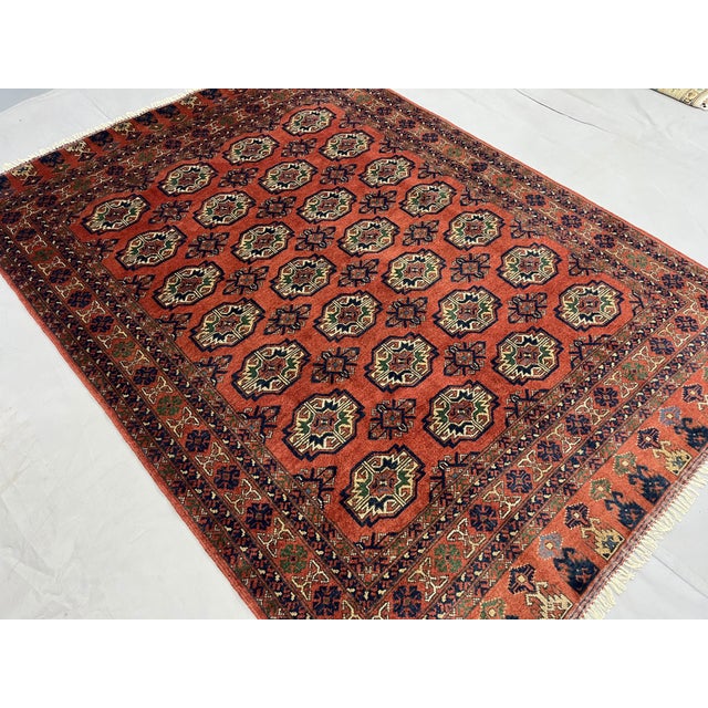 Textile Red Turkmen Philpa Wool Area Rug, Tribal Geometric Medallion Design For Sale - Image 7 of 17