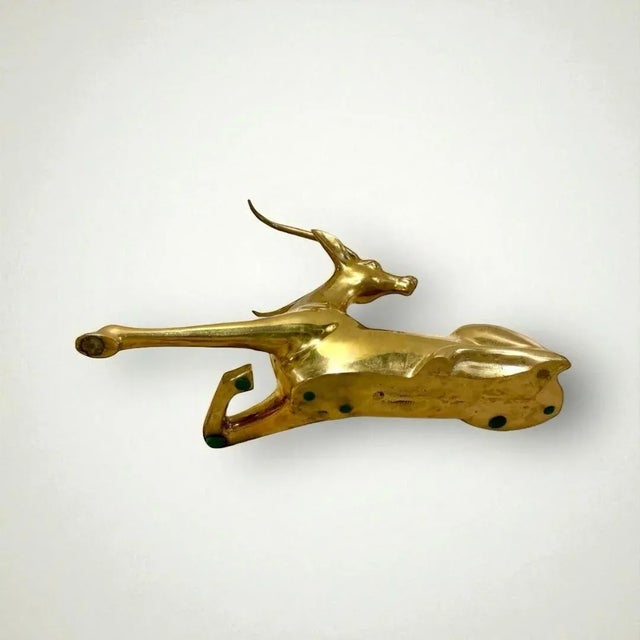 Mid Century Modern Decorative Brass Statue – Gazelle Sculpture For Sale - Image 4 of 5