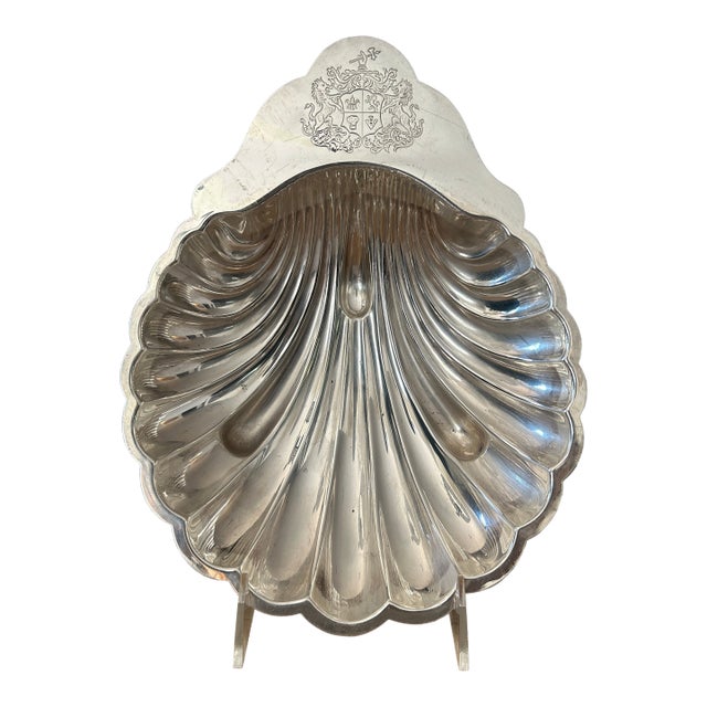 1950s Reed & Barton Silver Plated Coquille Shell Dish With Engraved Crest For Sale