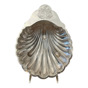 1950s Reed & Barton Silver Plated Coquille Shell Dish With Engraved Crest