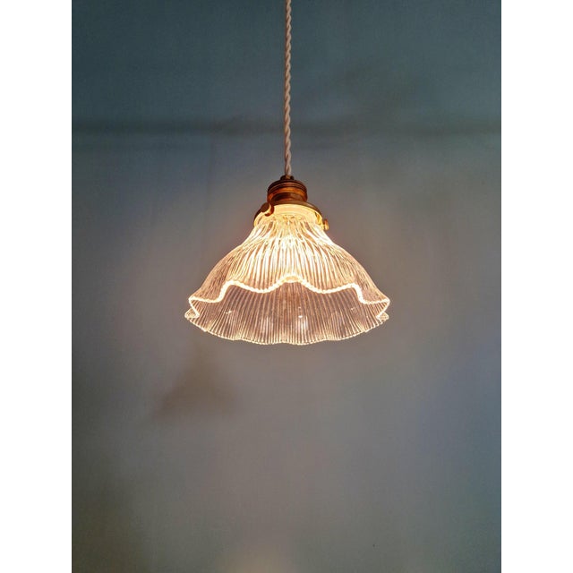 Art Deco Pendant Light in Transparent Grooved Glass from Holophane, 1920s For Sale - Image 10 of 12