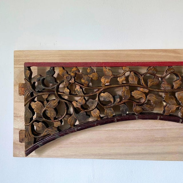 Chinoiserie Wall Art —c.1890 Antique Chinese Gilded Curved Arch Spandrel，Pair For Sale - Image 4 of 12