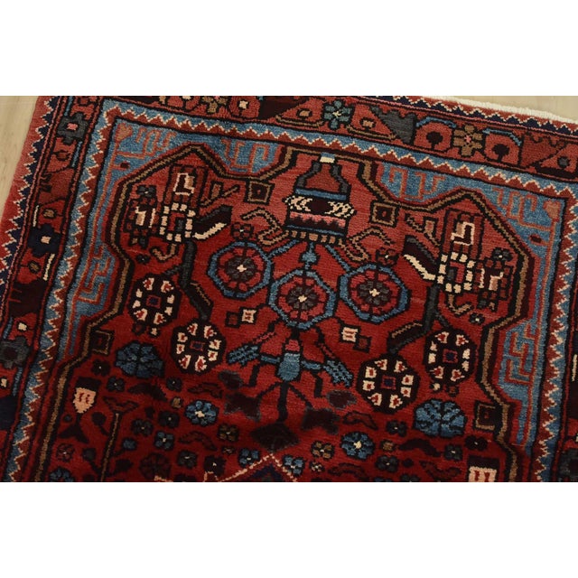 Hamedan Rug 2’10” X 4’6” Red Wool Vintage Tribal Hand-Knotted Carpet For Sale In Philadelphia - Image 6 of 10