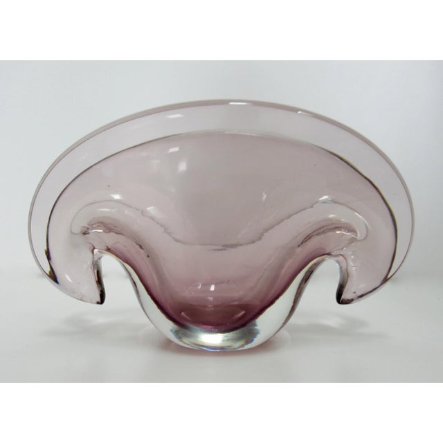 Vintage C1970's Italian Moretti Franco (Signed) Murano 2-Way Positioning, Clam Shell Burgundy Decorative Vessel For Sale - Image 13 of 13
