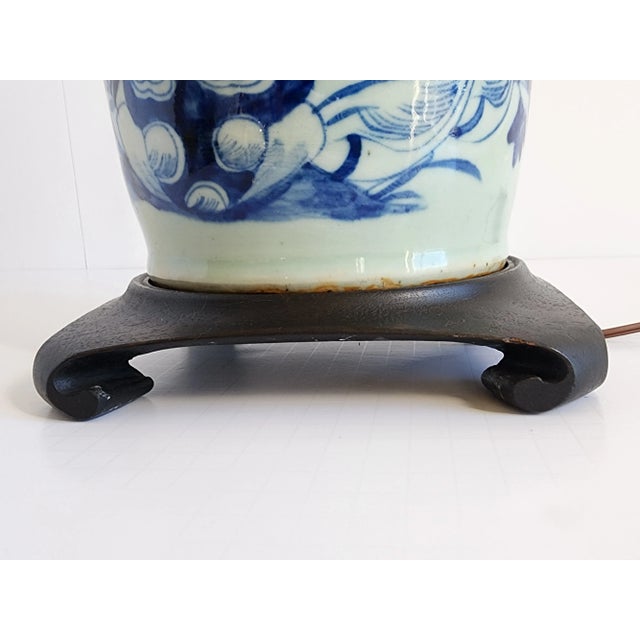 Antique 19th Century Chinese Celadon & Blue Table Lamp For Sale - Image 9 of 12