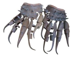 2 Antique Cantonese Tiger Claw Armored Metal Combat Spiked Gloves Chinoiserie
