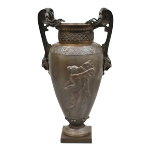 19th Century Alfred Daubree French Neoclassical Bronze Figural Urn Vase With Lions