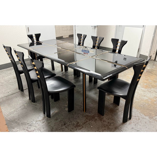 1970s Pierre Cardin for Roche Bobois Vintage Black Lacquer Dining Set, Set of Nine For Sale - Image 5 of 12