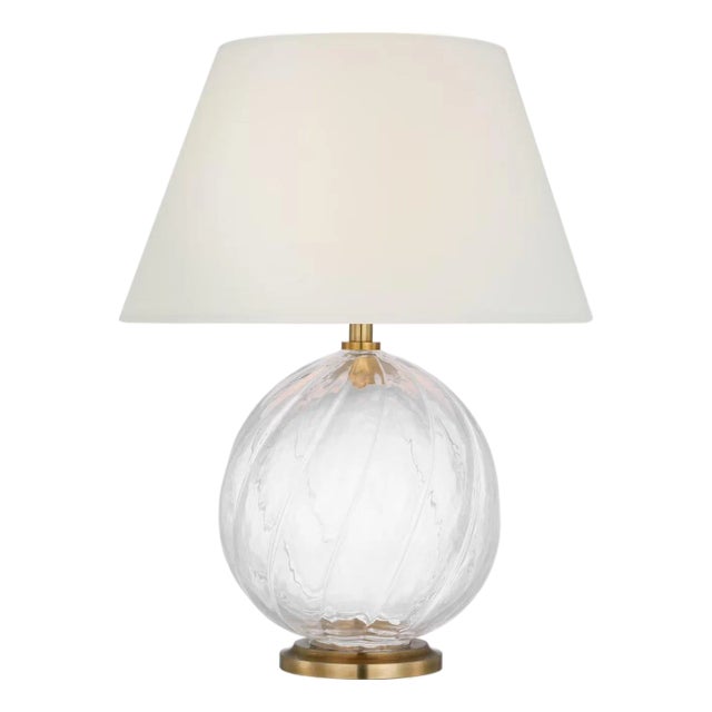 Julie Neill by Visual Comfort Signature Talia Small 13" Cordless Accent Lamp in Clear Glass with Linen Shade For Sale