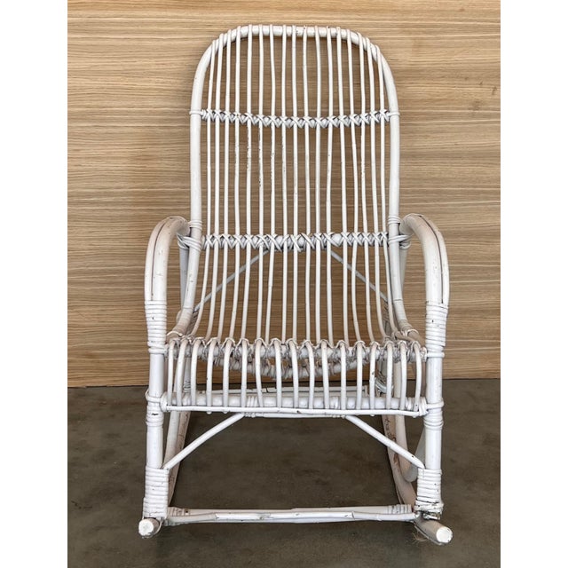 Midcentury White Bamboo Rocking Chairs in the Style of Franco Albini, Italy For Sale - Image 16 of 18