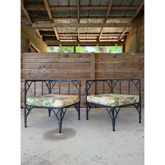 Mid 20th Century Vintage Coastal Chinoiserie Faux Bamboo Aluminum Modular Lounge Seating With Ottoman For Sale - Image 5 of 12
