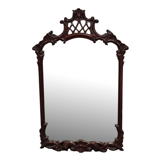 Mid 20th Century French Style Carved Mahogany Frame Wall Mirror For Sale