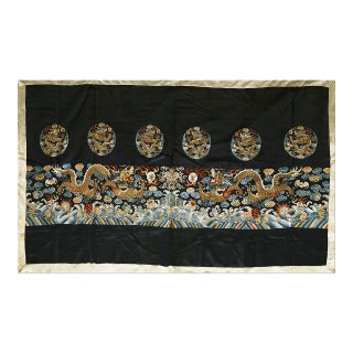 Antique Chinese - Textile Small Scatter Size Silk & Metallic Thread Black Rug For Sale