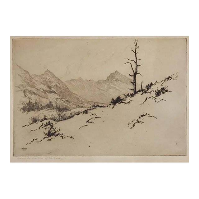 Vintage Lee Sturges Etching Among the Foothills of the Rockies For Sale