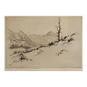 Vintage Lee Sturges Etching Among the Foothills of the Rockies