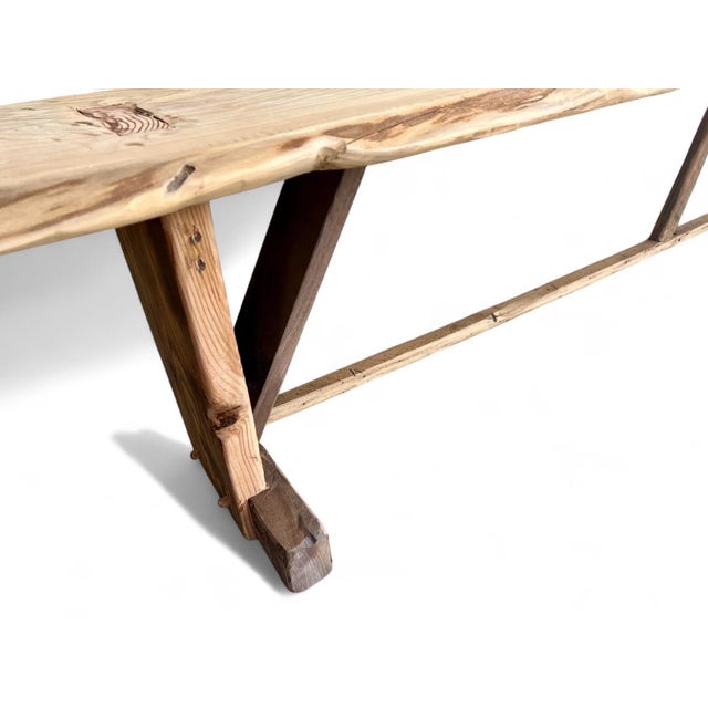Rustic European Rustic European Farmhouse Natural Trestle Bench 60" For Sale - Image 3 of 11