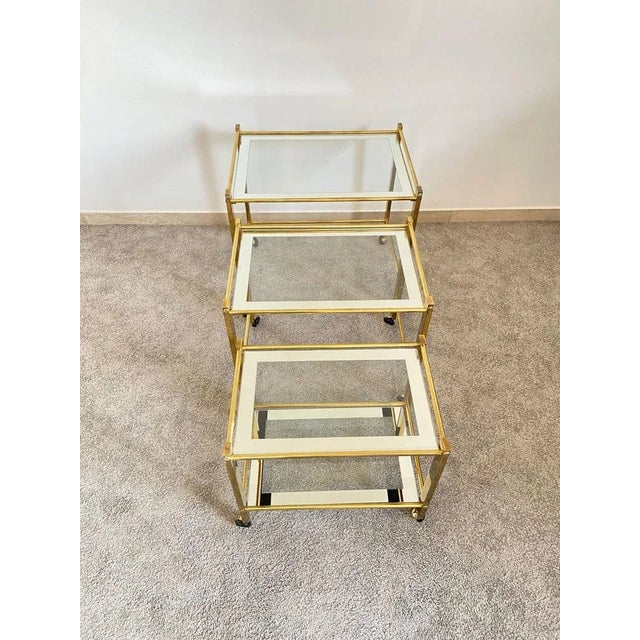 Italian Nesting Tables in Brass and Glass, 1970, Set of 3 For Sale - Image 11 of 12