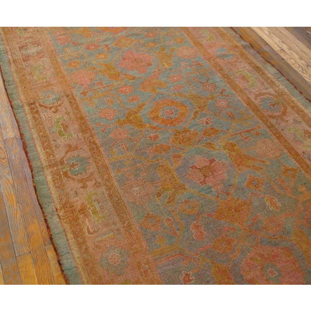 1880s Sky Blue Geometric Antique Turkish Oushak Carpet 4'10 X 8'8" Knotted Wool Rug For Sale - Image 9 of 10