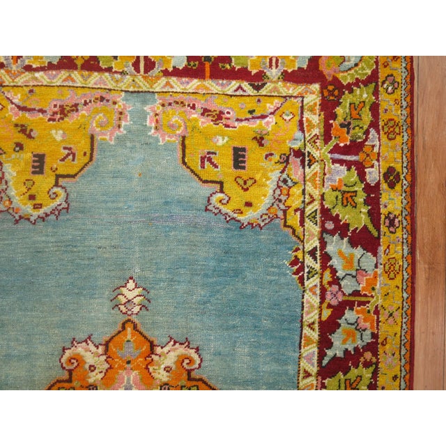Early 21st Century Rare Electric Blue Field Antique Turkish Melas Small Early 20th Century Rug For Sale - Image 5 of 6
