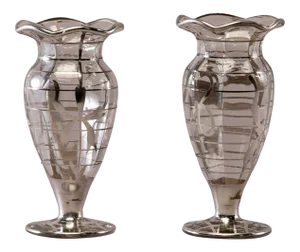 1940s Silver Overlay Glass Vases - a Pair