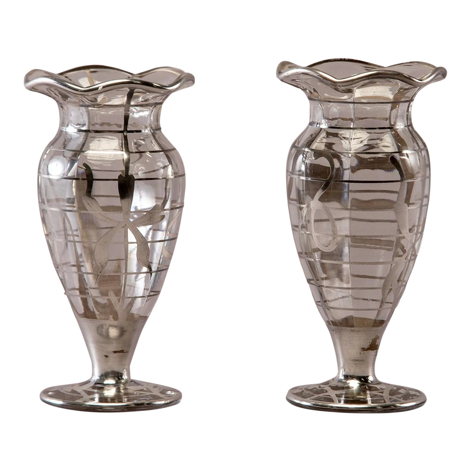 Pair Silver Overlay Glass Vases Chairish