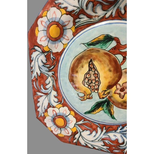 Late 20th Century Italian Majolica Hand Painted Floral Pomegranate Platter Wall Hanging #2 For Sale - Image 4 of 6