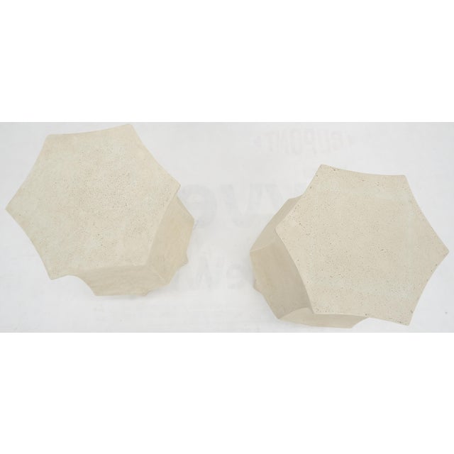 Pair Hexagon Stomp Shape Faux Travertine End Side Table Stands For Sale - Image 10 of 10