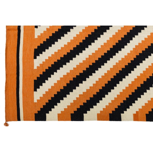Burnt Orange 9x12 Vibrant Modern Navajo Style Geometric Wool Rug in Burnt Orange For Sale - Image 8 of 11