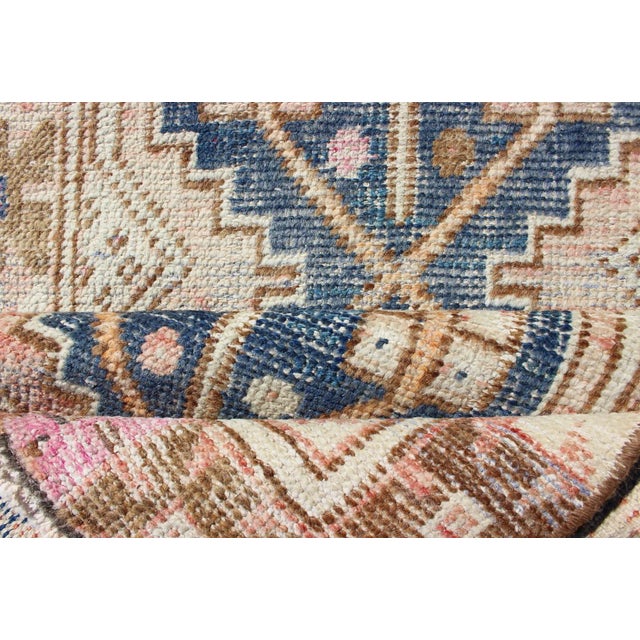 Vintage Turkish Oushak Runner With Soft Indigo, Peach, and Rose Colors 2'5 X 7'7 For Sale - Image 10 of 11