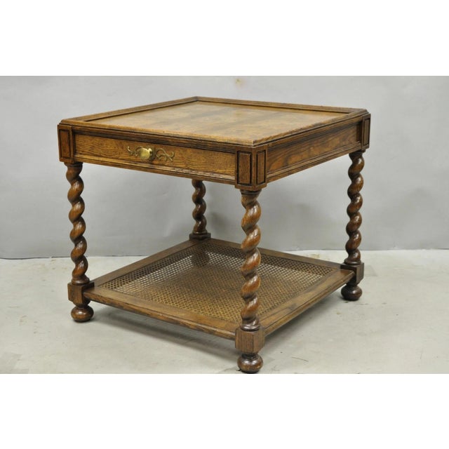 Vintage Baker Barley Twist Oak & Burlwood Parquetry Inlay Square Lamp Side Table For Sale - Image 14 of 14