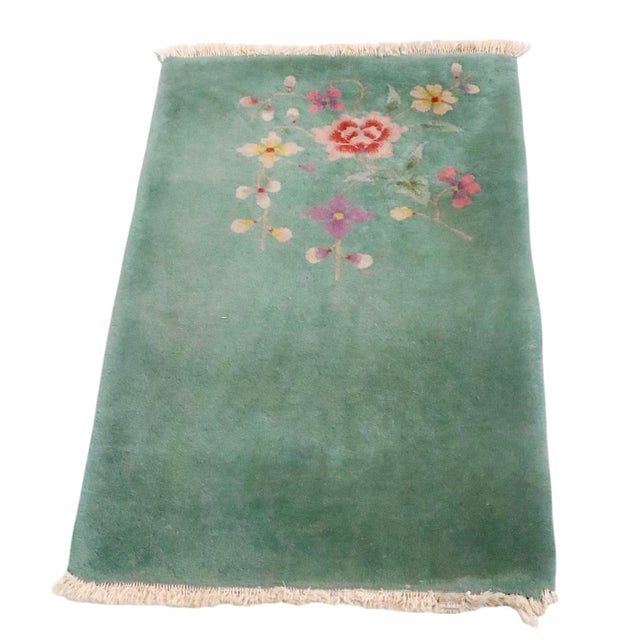 Mid Century Hand Knotted Wool and Silk Art Deco Chinese Scatter Rug Possibly Walter Nichols For Sale In New York - Image 6 of 11