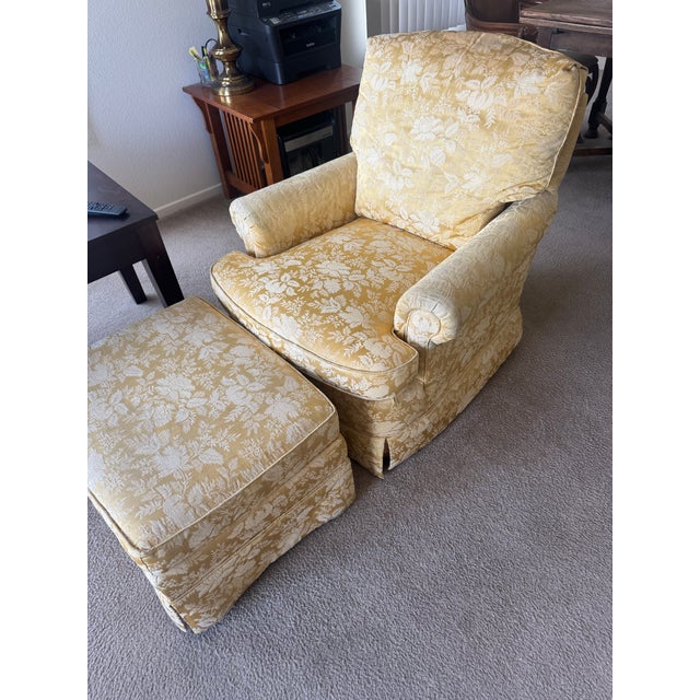 Yellow Jessica Charles Furniture Berkeley Swivel Rocker in Yellow Raw Silk Damask For Sale - Image 8 of 10