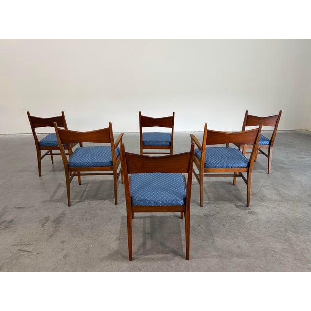 1960s Mid-Century Modern Tuxedo Walnut Dining Chairs, Attributed to Lane, Set of 6 For Sale - Image 5 of 10