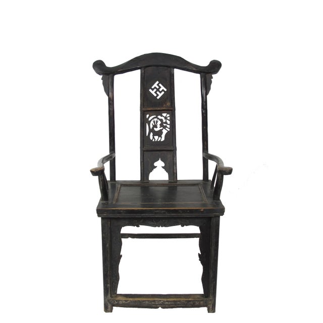 Chinese Antique Chinese Armchair With Carved Backs - a Pair For Sale - Image 3 of 9