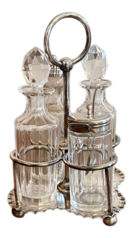 Antique Edwardian Silver-Plated Cruet Set, 1900, Set of 5