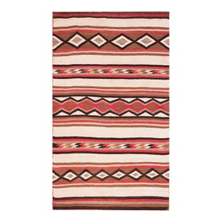 1920s Multicolor Geometric Tribal Antique American Navajo Rug 3'6" X 5'9" Flatweave Wool Carpet For Sale