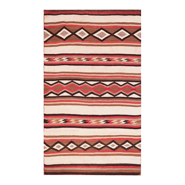 1920s Multicolor Geometric Tribal Antique American Navajo Rug 3'6" X 5'9" Flatweave Wool Carpet For Sale