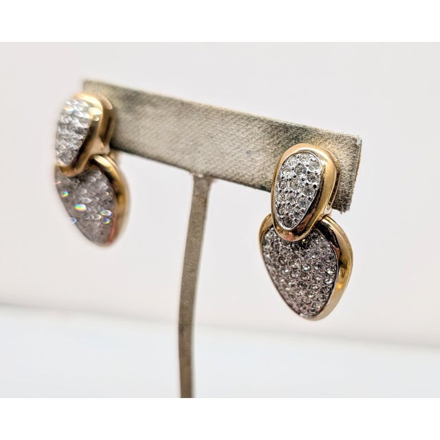 Vintage 1980s Signed Panetta Goldtone & Pavé Round Clear Rhinestone Drop Pierced Earrings-2 Pieces For Sale - Image 4 of 9