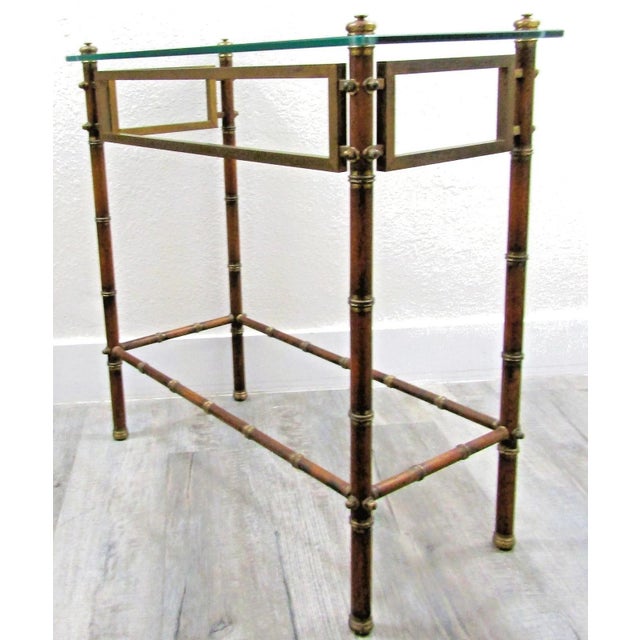 Mid-Century French Glass Top Faux Bamboo Wood and Brass Side Table Attributed to Maison Baguès For Sale - Image 10 of 18