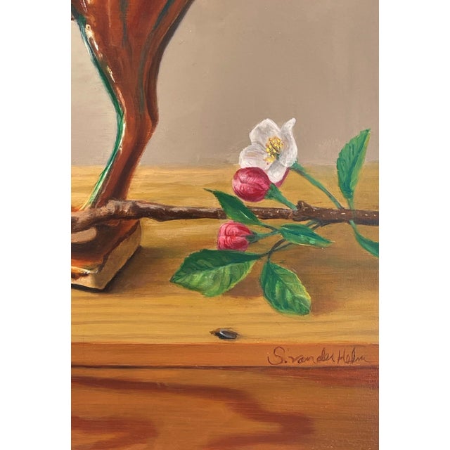 Apple Blossoms with Horse by Sarah van der Helm | Oil on Panel Still life of a toy horse and apple blossoms. For Sale - Image 4 of 5