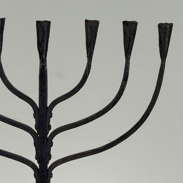 Mid-Century French Brutalist Hand-Forged Iron Seven-Light Candelabrum For Sale - Image 11 of 18