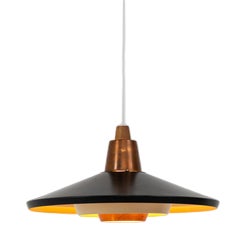 Danish Pendant Light in Copper, Metal, and Teak, Denmark, 1950s For Sale